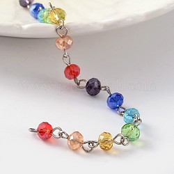 Tonalité de platine chaînes de perles de verre de fer à la main, non soudée, pour création de colliers bracelets, colorées, 39.3 pouce
