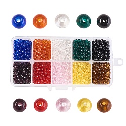 10 Colors Transparent Glass Beads, Round, Mixed Color, 4mm, Hole:0.5mm, about 205~208pcs/color, 2050~2080pcs/box