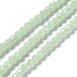 Facettierte (32 Facetten) Glasperlenstränge, Runde, hellgrün, 6x5.5 mm, Bohrung: 1.2 mm, ca. 95 Stk. / Strang, 22.24'' (56.5 cm)