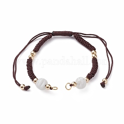 Fabrication de bracelet tressé en fil de nylon réglable, avec des perles millefiori au chalumeau, perles en laiton doré et 304 anneaux de saut en acier inoxydable, brun coco, 6 pouce (15.3 cm) ~ 11-1/2 pouces (29.3 cm)