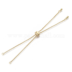 Brass Slider Bracelets Making, Bolo Bracelets, with Clear Cubic Zirconia and Rolo Chain, Real 18K Gold Plated, 9-7/8 inch(25cm)x1.5mm, Hole: 2mm