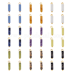 36 pz 9 stili pendenti di pietre preziose naturali miste, ciondoli a colonna con passanti in ottone dorato, 20x4~5mm, Foro: 2.5 mm, 4pcs / style