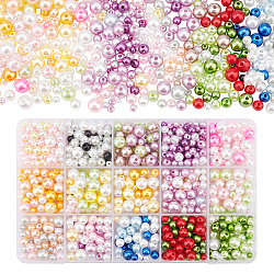 PandaHall 15 Colors Imitation Pearl Beads, 1125pcs ABS Plastic Gloss Pearls Beads Spacer Loose Beads Round Pearlized Beads Bulk for Jewekry Making Vase Filler Christmas Craft, 3~8mm
