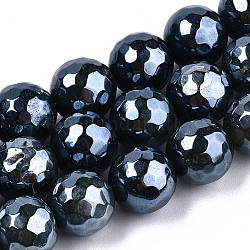Galvanisieren natürliche Achat Perlen Stränge, gefärbt, facettiert, Mit Perlglanz plattiert, Runde, marineblau, 10.5 mm, Bohrung: 1.2 mm, ca. 36~37 Stk. / Strang, 14.37 Zoll ~ 14.57 Zoll (36.5 cm ~ 37 cm)