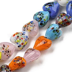Handgemachte Murano Glas Perlen Stränge, Herz, Mischfarbe, 12~14x11~13x8~9 mm, Bohrung: 1.8 mm, ca. 35 Stk. / Strang, 15.55'' (39.5 cm)