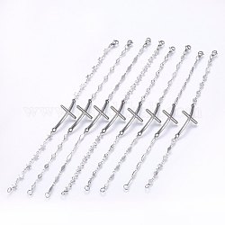 304 Stainless Steel Link Bracelets, with Lobster Claw Clasps, Cross, Stainless Steel Color, 7-1/2 inch(19cm)~9 inch(23cm), 3~6mm