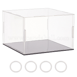 長方形の透明なアクリル ミニフィギュア ディスプレイ ボックス、黒いベース付き  モデル用  ビルディングブロック  人形ディスプレイホルダー  透明  16x16x10.5cm