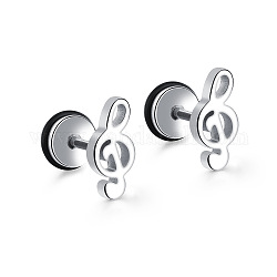 Pendientes de botón de nota musical de acero de titanio para mujer, color acero inoxidable, 11mm