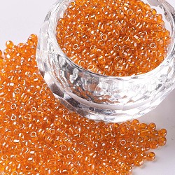Perles de rocaille en verre, trans. couleurs lustered, ronde, orange, 2mm, Trou: 1mm, 3333 pcs / 50 g, 50 g / sac, 18 sacs/2 livres