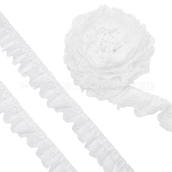 Benecreat 10 yards 3 couches plissée en mousseline de soie fleur dentelle garniture, ruban de polyester pour la fabrication de bijoux, Accessoires de vêtement, blanc, 2-1/2 pouce (65 mm)