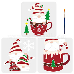 Mayjoydiy 3 pochoirs de gnome de Noël, pochoirs de décoration de Noël, gnome avec chapeaux dans la tasse, style d'épissure 11.8,11.8 x [7],[6] cm avec pinceau, pochoirs de Noël réutilisables pour bricolage, décoration artisanale