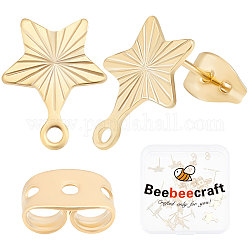 Beebeecraft 1 caja, 30 postes para pendientes de estrella, accesorios para pendientes chapados en oro de 24 quilates con lazo y 30 tuercas para pendientes para hacer joyas