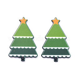 Cabochon in acrilico dipinto, per il giorno di Natale, albero di Natale, verde, 30.5x20x2.5mm