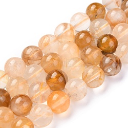 Quartz hématoïde jaune naturel/fils de perles de quartz guérisseur doré, ronde, 10mm, Trou: 1.2mm, Environ 39 pcs/chapelet, 15.16 pouce (38.5 cm)
