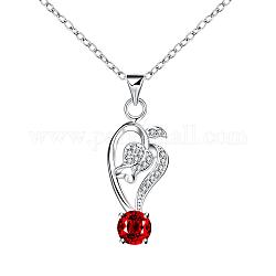 Посеребренной латуни кубического циркония кулон сердце ожерелья, красные, 18 дюйм