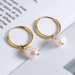 Boucles d'oreilles créoles pendantes en perles naturelles, 925 bijoux en argent sterling pour femme, or