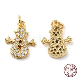 925 Sterling Silver Micro Pave Cubic Zirconia Charms, Christmas Snowman with Star Charm, with Jump Ring & 925 Stamp, Real 18K Gold Plated, 12.5x10x2mm, Hole: 2mm