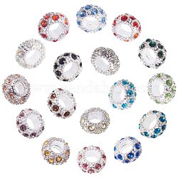 Legierung Rhinestone European Beads, Großloch perlen, Rondell, Platin Farbe, Mischfarbe, 11x6 mm, Bohrung: 5 mm, 6 Stk. je Farbe, 102 Stück / Karton