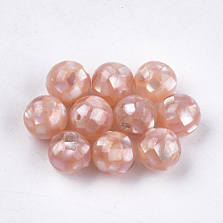 Perline di resina, con guscio rosa, tondo, roso, 10~10.5mm, Foro: 1 mm