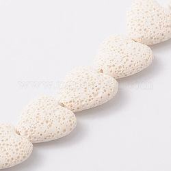 Dyed Natural Lava Rock Bead Strands, Heart, White, 20~21x20~21x7~8mm, Hole: 1mm, about 20pcs/strand, 15.55 inch