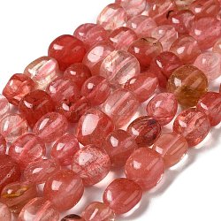 Perle di vetro di quarzo ciliegio fili, pepite, pietra burrattata, 11~19x10~15x8~12mm, Foro: 1 mm