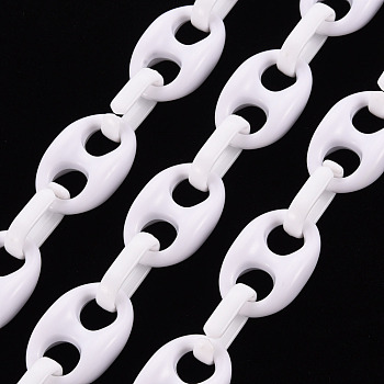 Handmade Opaque Acrylic Coffee Bean Chains, Oval, White, Link: 27x17x9mm, Oval: 18.5x11.5x4.5mm, about 3.28 Feet(1m)/strand
