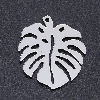 Pendentifs en 201 acier inoxydable, breloqueses de feuilles tropicales, feuille de monstera, creux, couleur inoxydable, 24x21x1mm, Trou: 1mm