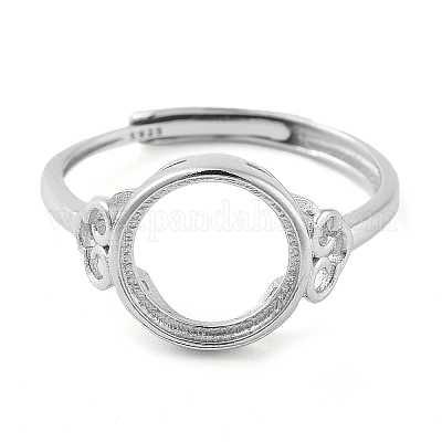 Componenti dell'anello in argento sterling piatto rotondo regolabile 925&nbsp;STER-G042-02P-1
