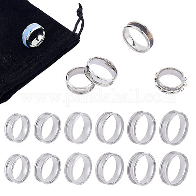 12pcs 2 Colors 6 Sizes Stainless Steel Grooved Finger Ring Metal Rings  Wedding Rings Core Blank for Inlay Ring Jewelry Making Inner Diameter:  17~22mm 