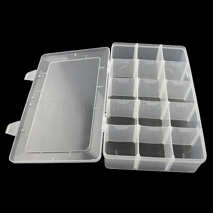 長方形のプラスチックビーズ保存容器  調整可能な仕切りボックス  15のコンパートメント  ホワイト  16.5x27.5x5.5cm CON-Q024-17-1