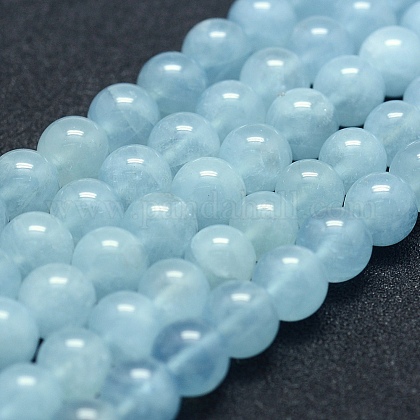 Natürliche Aquamarin Perlen Stränge G-P342-10-8mm-A++-1