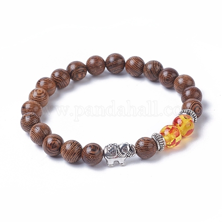Dyed Wood Round Beads Stretch Bracelets BJEW-JB04839-02-1