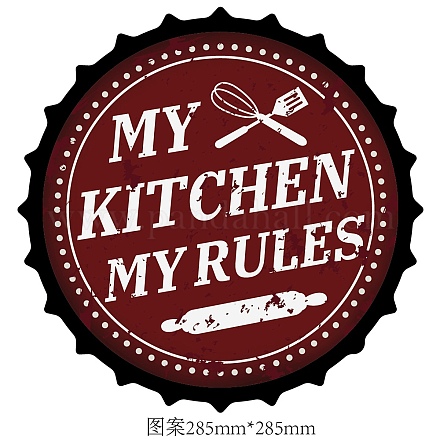 GLOBLELAND My Kitchen My Rules Vintage Metal Iron Sign Plaque Poster Retro Metal Wall Decorative Tin Signs 13.8×13.8inch for Home Bar Coffee Shop Restaurant Kitchen Club Decoration AJEW-WH0358-005-1