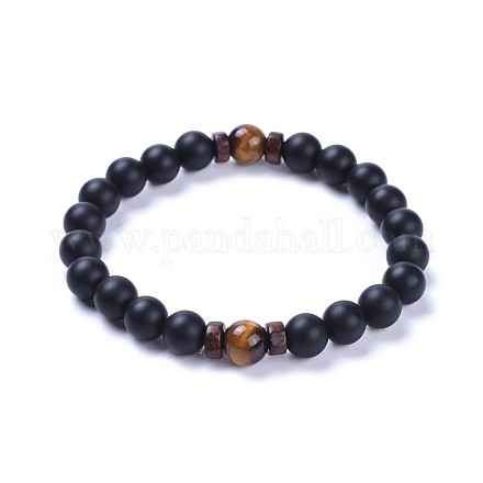 Natural Black Agate(Dyed) Bead Stretch Bracelets BJEW-JB04295-04-1