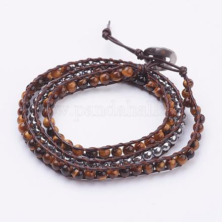 Trois bracelets de bracelets d'oeil de tigre naturel de boucles BJEW-JB03282-03-1