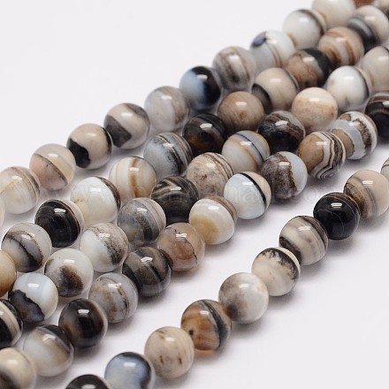 Natural Striped Agate/Banded Agate Bead Strands G-K153-B15-6mm-1