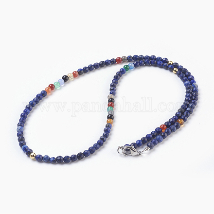 Natural Lapis Lazuli and Agate Beaded Necklaces NJEW-JN02241-1