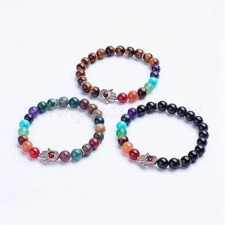 Bracelets extensibles avec perles de pierre mixte naturelle BJEW-P072-F-1