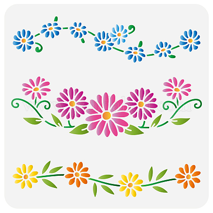 FINGERINSPIRE Daisy Chain Stencils 11.8x11.8inch Reusable Daisy Drawing Stencil DIY Craft Blooming Daisy Flower Painting Template Plant Stencil for Painting on Wall Wood Fabric Furniture DIY-WH0391-0057-1