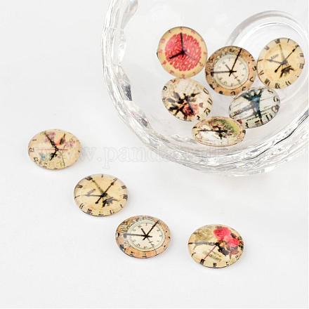 Clock Printed Glass Cabochons X-GGLA-A002-12mm-YY-1