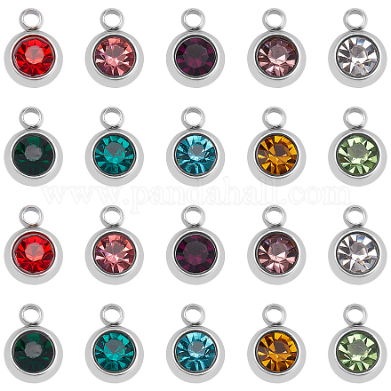 DICOSMETIC 60Pcs 10 Colors Rhinestone Charms Stainless Flat Round Charms Small Shiny Crystal Dangle Charms for DIY Necklace Bracelet Earrings Jewelry Making STAS-DC0007-68-1