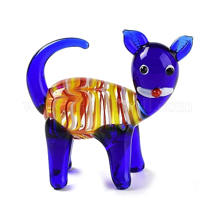 3D犬手作りランプワークディスプレイ装飾  家の装飾のための  ブルー  49x29x47mm DJEW-C012-11-1