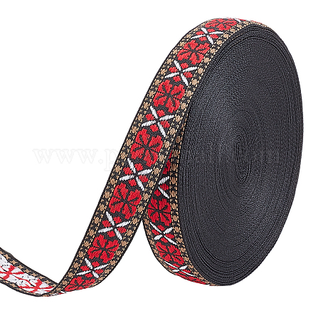 FINGERINSPIRE 20 Yards/18.3m Black Red Narrow Vintage Jacquard Ribbon 20mm Floral Butterfly Pattern Embroidered Woven Trim Ethnic Style Polyester Ribbons Sewing Craft Jacquard Trim for Embellishment OCOR-WH0074-31-1