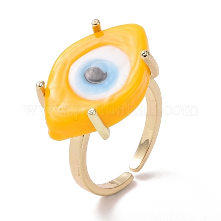 Lampwork Oval with Evil Eye Open Cuff Ring RJEW-I086-13G-07-1