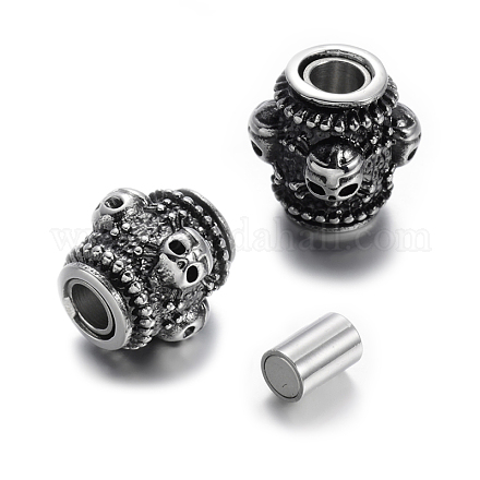 Retro Carve 304 Stainless Steel Column with Skull Magnetic Clasps STAS-E108-13AS-1