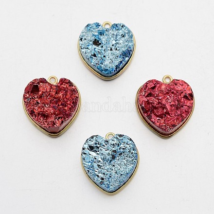 Electroplate Heart Natural Agate Crystal Pendants G-F168-02-1