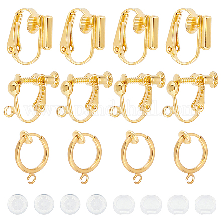SUNNYCLUE 1 Box 18Pcs Clip on Earrings Findings Earrings Converter Gold Earring Converter Components with Plastic Pad Non Pierced Earring Set Ear Clips for Jewelry Making Women Adult DIY Crafts FIND-SC0003-96G-1