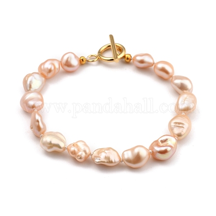 Pulseras de perlas keshi con perlas barrocas naturales BJEW-JB05385-02-1