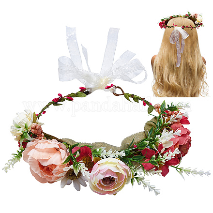 Cloth Artificial Flower Bridal Wreath OHAR-WH0011-19-1