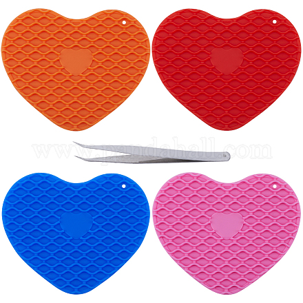 GORGECRAFT 4 Colors Silicone Doming Mat Heart-Shaped Trivet Mat Hot Plate Holder Heat Resistant Synthetic Rubber Pads Kitchen Tool with Tweezer for DIY Jewelry Making Epoxy Resin Crafts Supplies AJEW-GF0008-28A-1